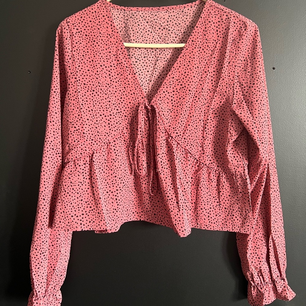 Medium shein babydoll blouse pink and black polka dot. Never worn.